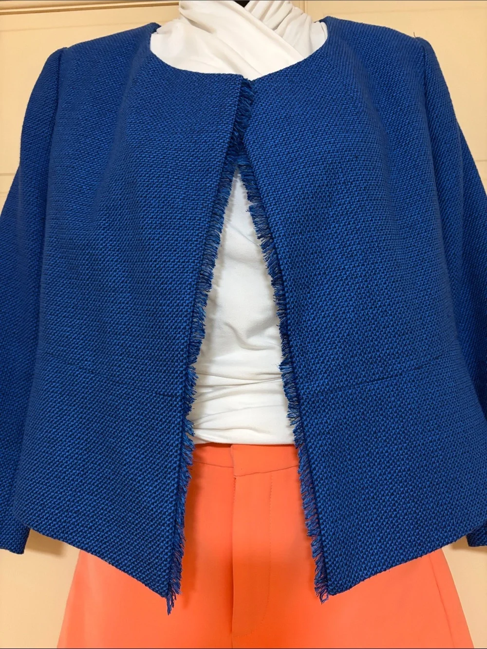 LOFT Royal Blue Open-Front Frayed Jacket